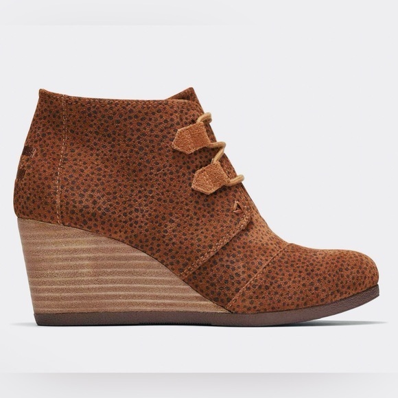 Toms‎ Kala suede wedge booties Ankle Boot wedge Shoes tan mini Cheetah Size 7 - Picture 1 of 10